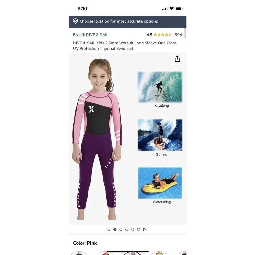 Wetsuit DIVE & SAIL Girls Kids 2.5mm Long Sleeve Thermal Swimsuit UV Protect XXL